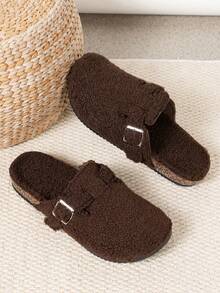 Papuci de pluș pentru bărbați - Parte superioară și căptușeală din material moale, Talpă din PVC absorbantă de șocuri, Potriviti pentru purtare în interior și în exterior, Papuci de casă casual, Unisex - Bej