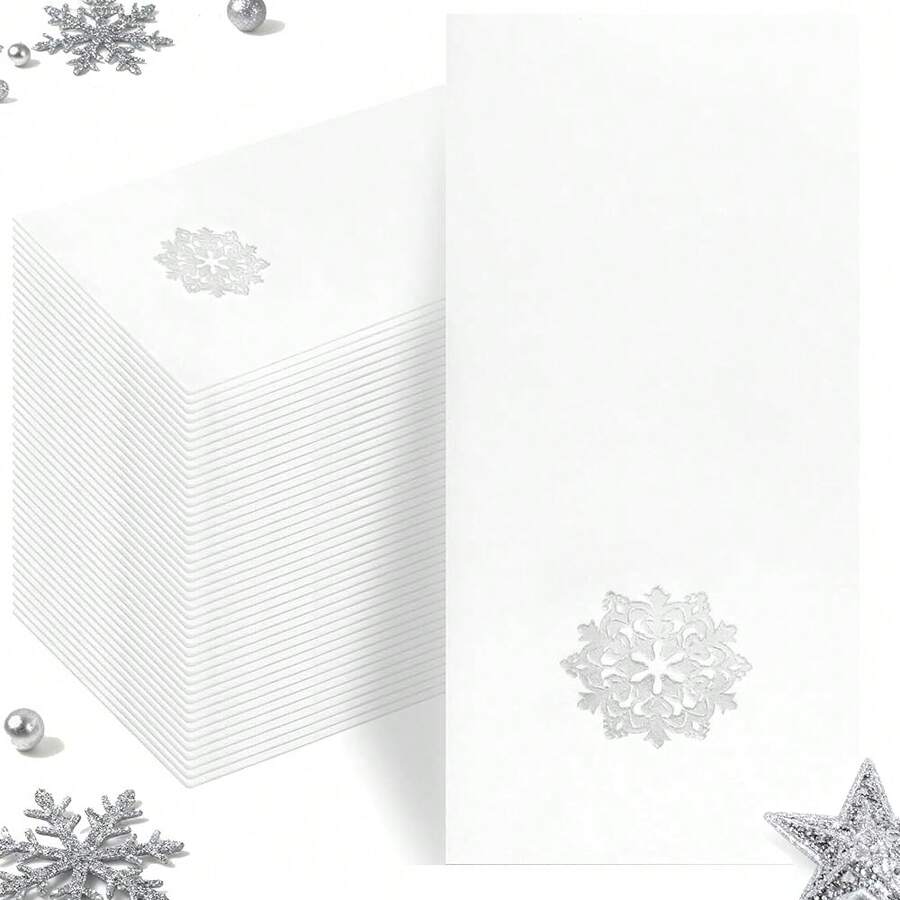 50 Pack Christmas Snowflake Paper Napkins - Cloth-Like Christmas Disposable Hand Towels, Silver Premium Quality Xmas Dinner Napkin For Home Kitchen Table Bathroom Holiday Decor,SilverSnowflake - 銀雪花 - 查看 1