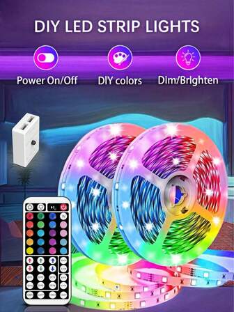 3ft-98ft RGB LED Streifen Licht mit 44-Tasten Fernbedienung, einstellbare Farbe & Helligkeit, kürzbare Länge, einfache Installation, geeignet für Heimdekoration, Feierstimmung, Partybeleuchtung & Spaßlampen