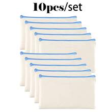 5/10/20/50 pièces Sacs à fermeture éclair en coton vierge DIY Sacs de rangement pour maquillage, cosmétiques, articles de toilette, papeterie, cadeaux - Beige - Voir 37