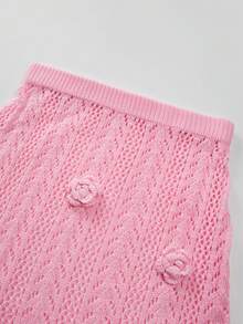 FOR BEAUTY Ladies' Spring And Summer New Knitted Two Pieces Set, Casual, Elegant, Spicy, Avant-Garde And Sexy, Halter Top&Mid Length Skirt Set, Inlaid With Flower Hollow Design