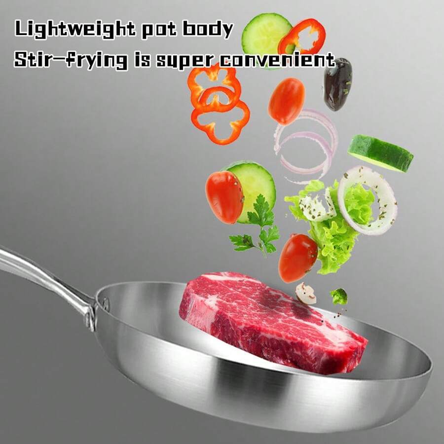 1个不锈钢煎锅 - 加厚三层涂层，适用于燃气灶和电磁炉，不粘表面，适合煎牛排和蔬菜，经久耐用且易于清洁，结构坚固，现代厨具，健康低烟煎牛排必备 - 彩色 - 查看 1