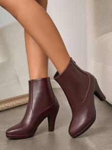 Versatile Suede Ankle Boots For Women, Chunky Heel High Heels, Suitable For Commuting, Party, Date, Autumn/Winter - Burgundy - View 4