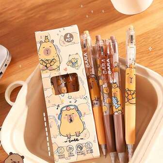 Capybara Cute Retractable Cartoon Pens 0.5mm Black Writing Pens For Students And Office Use Fun And Ergonomic Design Ideal For Daily Writing NoteTaking And Creative Projects Large-Capacity Multi-Layer Pencil Case, Perfect For Back-To-School And Christmas Gifts