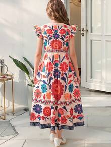Kilottor Đầm dài thường ngày họa tiết hoa Bohemian cho bé gái, Xuân/Hè - trái cam - Xem 2