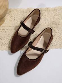 女士时尚丝绒尖头玛丽珍鞋，适合搭配连衣裙 - 咖啡棕 - 查看 7