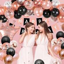 72PCS Decoración de Cumpleaños para Niñas, AivaToba Kit de Globos de Oro Rosa y Negro, Bandera de Feliz Cumpleaños, Celebración para Niñas y Mujeres, para Aniversarios, Cumpleaños, Celebración(default) - Multicolor - Ver 5