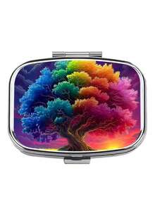 Caja redonda de píldoras con diseño vintage de árbol, floral, gato y colibrí - Organizador de píldoras de metal con 3 compartimentos y diseño de nota musical, conveniente para viajes, oficina o regalo, adecuado para bolso - Multicolor - Ver 15