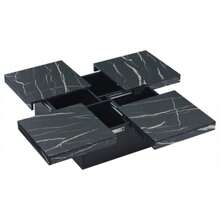 Modern Square Black Coffee Table With Marble Effect, 90 X 90 X 25 Cm – Four Drawers, Sliding Top, Maximum Load 30 Kg - Black - View 7