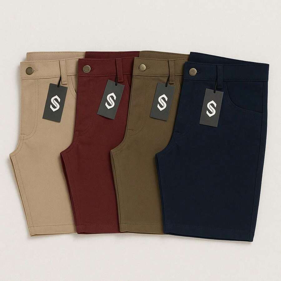 Set Of 4 Men's Twill Bermuda Shorts, Sizes 36 To 46 - 米色-酒紅色-卡其色-藍色 - 查看 1
