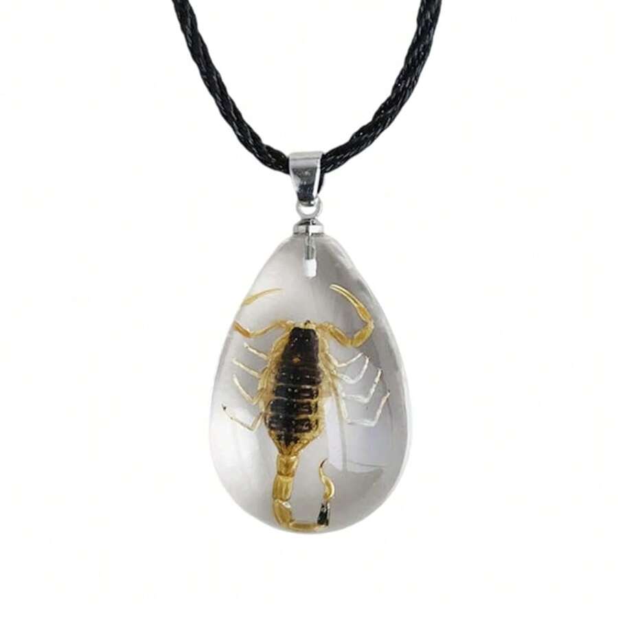 POYAMUSE Real Scorpion Pendant Necklace For Men And Women - Resin Bug Necklace, Scorpion Pendant Necklace - Amber Insect Necklace,Yellow - 黃色 - 查看 1