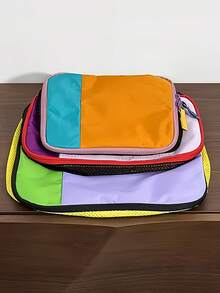 3Pcs Colorful Patchwork Packing Cubes Set Multicolor Travel Storage Bags Lightweight Nylon Luggage Rainbow Color Block Packing Cubes Set - Multicolor - View 2