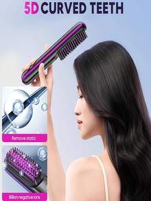 1pc Portable Wireless Hair Straightening Comb - USB Charging Travel Essential, 3-Speed Temperature Control, Copper Hot Plate For Smooth Styling, Women's Portable Hair Salon | Fashionable Modern Design | Mini Hair Straightening Machine - Multicolor - View 9