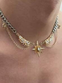 Gothic Punk Style Sweet Dark Wing Star Pendant Necklace, Unisex Y2K Creative Necklace - Hip-hop Necklace - View 1