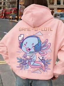 女童可爱卡通游戏动物人物印花连帽衫女童童趣长袖连帽卫衣秋冬学生青少年女童服装 - 粉色 - 查看 9
