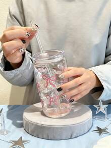 [Must - See! One Bow - Knot Plastic Water Cup] (Drop - Resistant, Fearless Of Accidental Drops, Equipped With A Lid And A Straw, With An Exquisite Design). It Can Easily Hold Iced Coffee And Is Suitable For Various Beverages Such As Tea, Juice, And Milk. - Multicolor - View 5