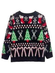 Plus Size Women's Pullover Sweater, European & American Fashion Christmas Element Design, Classic Christmas Tree & Candy Cane Pattern