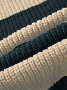 Men's Casual Fall-Winter Large-Sized Multi-Color Wide Stripe Long-Sleeved Round-Neck Sweater - Khaki - View 3