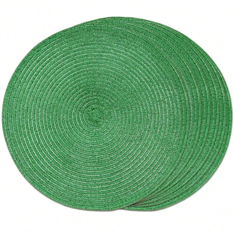FunWheat Round Braided Placemats Set Of 6 Table Mats For Dining Tables Woven Washable Non-Slip Place Mats (Green Shining, 6pcs),ChristmasGreen15inchessetof6 - ChristmasGreen15inchessetof6 - View 1