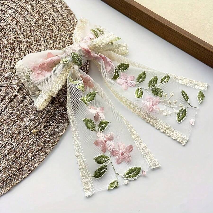 6 Colors To Choose From/1 Piece Set/Lace Ribbon Bow Hair Clip, Women's Matte Candy Color Hair Clip, Multiple Colors To Choose From, Suitable For Daily Travel, Gatherings And Parties, Wearing Hair Accessories, Perfect Choice For Gifts - 淺粉色 - 查看 1