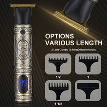 Men's Electric Shaver With Replaceable Sideburn Trimmer, Nose Hair Trimmer, Digital Display, USB Charging, Gift For Men - Bronze - View 8