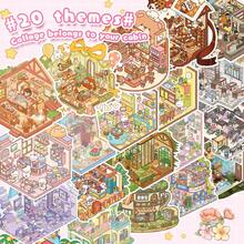 61件套风景贴纸套装，包含40件材料、20个场景贴纸、镊子、3D微缩房屋贴纸、景观贴纸、风景贴纸、手工贴纸、小型房屋场景贴纸，可重复使用，多种尺寸可选 - 彩色 - 查看 3