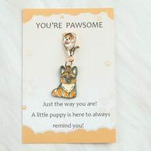 Bộ 1/5 móc khóa hình chú chó con dễ thương, bao gồm thiệp động viên "Bạn là chú chó con tuyệt vời nhất", móc khóa hình chú chó con thời trang làm bằng hợp kim, thiệp cảm ơn tùy chỉnh, móc khóa theo chủ đề động vật, móc khóa túi xách, quà tặng hoàn hảo cho người yêu chó, thích hợp cho ngày lễ, sinh nhật, tiệc tùng, tụ họp, unisex, móc khóa hình chú chó Corgi - Nhiều màu - Xem 7