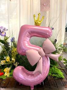 2个100厘米大号粉色数字铝箔气球，饰有24英寸粉色蝴蝶结，适用于生日派对、户外活动、周年纪念、节日、宴会庆典、墙面装饰、圣诞节、新年及其他场合。 - 粉色 - 查看 13