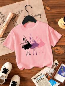 Young Girl Ballet Dancer Graphic Short Sleeve T-Shirt - Pink - View 2
