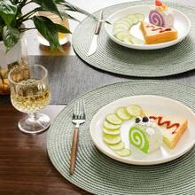 FunWheat Round Braided Placemats Set Of 6 Place Mats For Dining Tables Woven Washable Non-Slip Table Mats 15 Inch(Fog Green, 6pcs),FogGreen15inchessetof6 - FogGreen15inchessetof6 - View 7