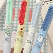 圣诞限量版“冰雪梦境”系列高品质速干笔，0.5mm黑色墨水，可爱雪人、雪花、姜饼人、圣诞树图案，单支装或四支装套装 - 黑色 - 查看 2