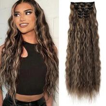 Clip In Hair Extensions, 6PCS Curly 24inch Long Synthetic Clip On Hairpiece For Women,DeepBrownwithDirtyBlonde - DeepBrown 和 DirtyBlonde - 查看 2