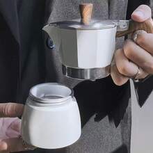 咖啡壶，摩卡壶，意式咖啡壶，适用于燃气或电炉的陶瓷炉灶，露营手动咖啡过滤器，可制作卡布奇诺或拿铁 - 白色 - 查看 7