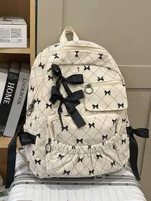 Large Capacity Women's Backpack, Minimalist Bow Design, Versatile And Fashionable Compact Casual Corduroy Mommy Bag, Suitable For Students, Back To School - Multicolor - View 3