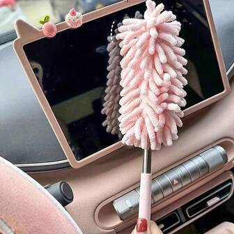1-Pack Car Interior Duster, Car Dust Cleaning Tool, Retractable And Flexible Microfiber Dusting Tool, Soft Dust Removal Long Handle Detailing Brush For Home And Car Interior Cleaning
