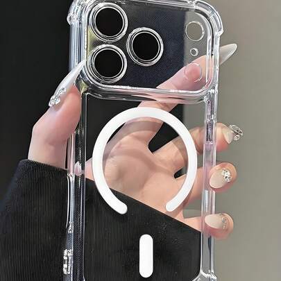 磁吸式奢华TPU防震MagSafe无线充电镜头保护壳，适用于 17 Pro Max/17/17 Pro/17 Air/16 Pro Max/16 e/16 Pro/16/15 Pro/15 Pro Max/15/13/14/11/14 Pro/14 Pro Max/14 Plus/15 Plus/7 G/8 G/7 Plus/X/Xs/Xr/Xs Max，防刮花水晶透明保护套，春季生日妈妈礼物