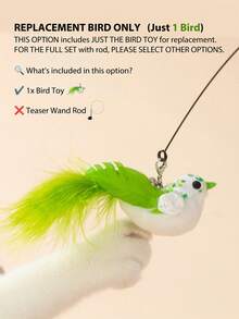 猫咪互动逗猫棒，带羽毛和铃铛，宠物猫运动娱乐替换追逐玩具，吸盘手柄，人造纤维羽毛，猫咪用品 - 綠色 - 查看 17