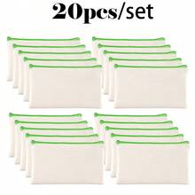 5/10/20/50 pièces Sacs à fermeture éclair en coton vierge DIY Sacs de rangement pour maquillage, cosmétiques, articles de toilette, papeterie, cadeaux - Beige - Voir 13