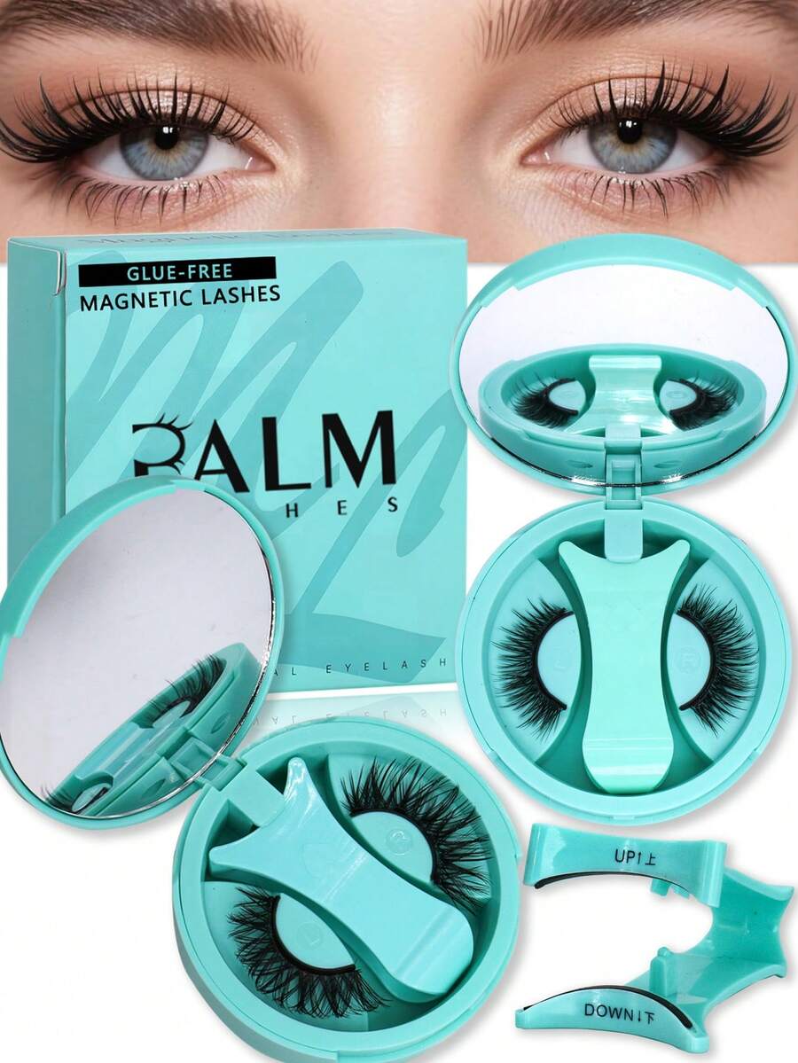 PALM LASHES 1副带辅助器的磁性假睫毛,可重复使用,佩戴舒适,无需胶水和眼线,防水轻盈,适合自然妆容,易于佩戴 - 自然纖長款 - 查看 1