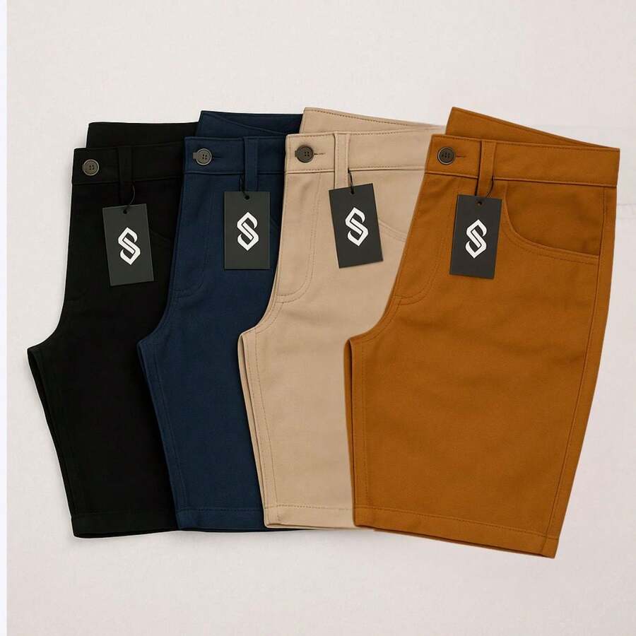 Set Of 4 Men's Twill Bermuda Shorts, Sizes 36 To 46 - Black-blue-beige-ochre - View 1
