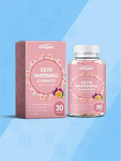 GooGeer Skin Whitening Gummies Dietary Supplement For Hydrated Youthful Glow And Spot Fading With Glutathione Collagen Biotin Anti Aging 30 Count Passion Fruit Flavor