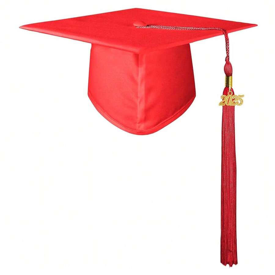Birrete de graduación mate de GraduationMall con borla 2025 para escuelas secundarias y licenciaturas, talla única, rojo - Rojo - Ver 1