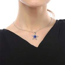 AILUOR Five-Pointed Star Sapphire Crystal Pendant Necklace, Fashion Silver Crystal Hollow Star Jewelry For Women,Blue - Màu xanh lam - Xem 5