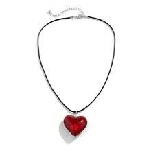 Dainty Colorful Glass Heart Shape Pendant Necklace Stainless Steel Link Rope Chian Love Heart Charms Pendant Necklace Y2K  Jewelry Accessories For Women Jewelry,RedRope - 紅繩 - 查看 1