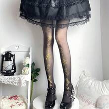 Summer Ultra-Thin Lolita Sweet Lace Tights – Sheer Hosiery With Cute Heat Pressed Design, Perfect For Lolita Fashion, Elegant & Comfortable For Everyday Wear - màu đen - Xem 4