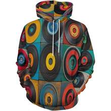 Unisex Discos De Vinilo Retro 3D Impreso Hoodies Hombre Mujer Sudaderas con Capucha con Bolsillos, Moda Invierno Manga Larga Pullover Deportes Sweatshirt - Vistoso + CH - Ver 1