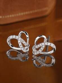 1 Pair Charm Cubic Zirconia Stud Earrings For Women For Wedding Engagement Anniversary Party Jewelry Valentine's Day Gift - Silver - View 2