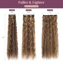 Clip In Hair Extensions, 6PCS Curly 24inch Long Synthetic Clip On Hairpiece For Women-Chocolate Brown With Caramel Blonde Highlights,ChocolateBrownwithCaramelBlondeHighlights - 巧克力棕色搭配焦糖金色挑染 - 查看 3
