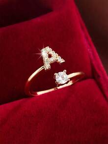 1pc Minimalist Cute Fashionable Niche Design 26 Letter Ring For Women, Suitable For Daily Wear On Finger - Silver - View 7