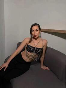 1pc Sexy High-End Rhinestone Chest Chain, Necklace, Bridal Gown, Nightclub Party Jewelry - Black - View 3